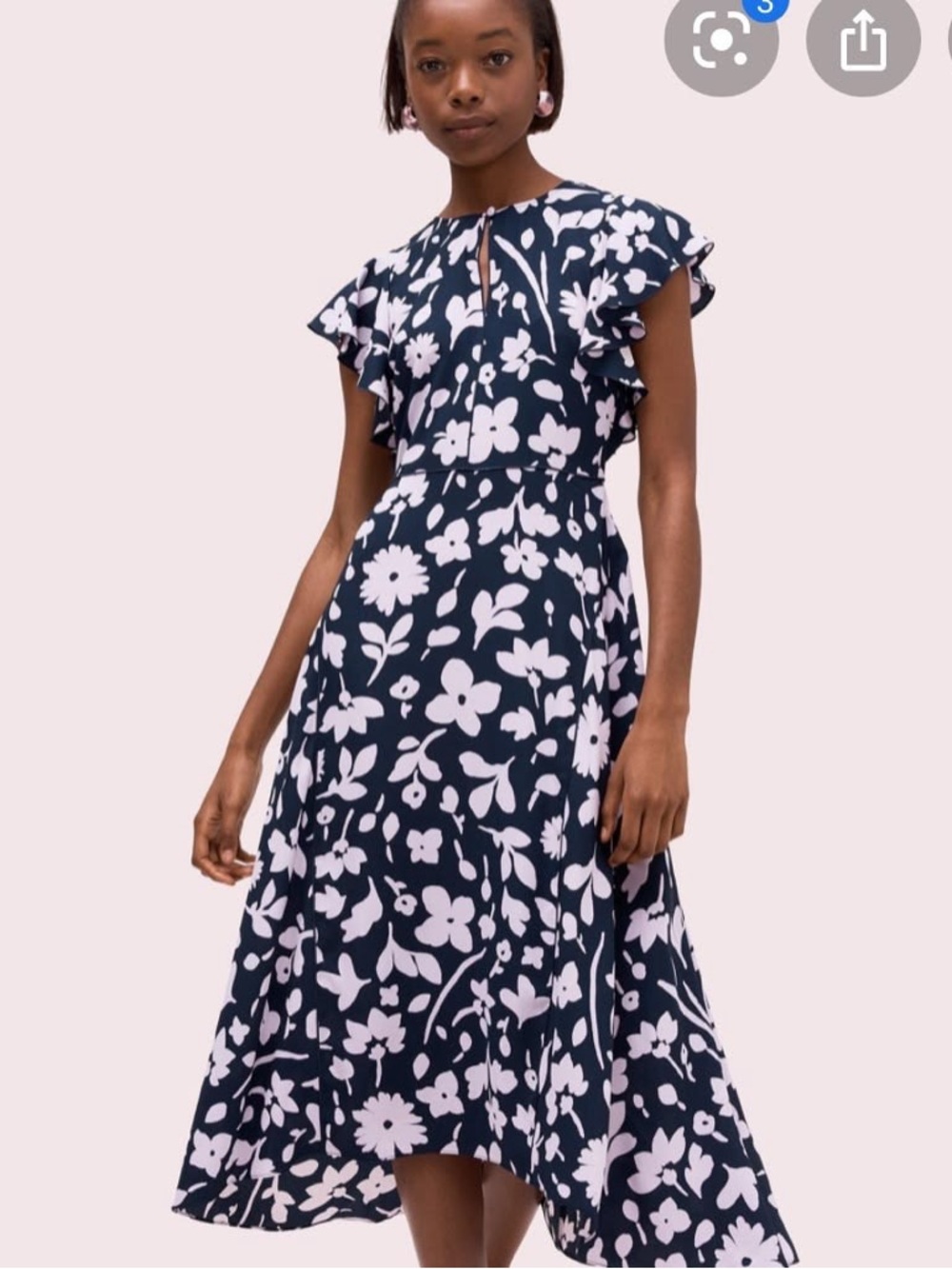 kate spade Navy and White Floral Midi Dress with Flutter Sleeves